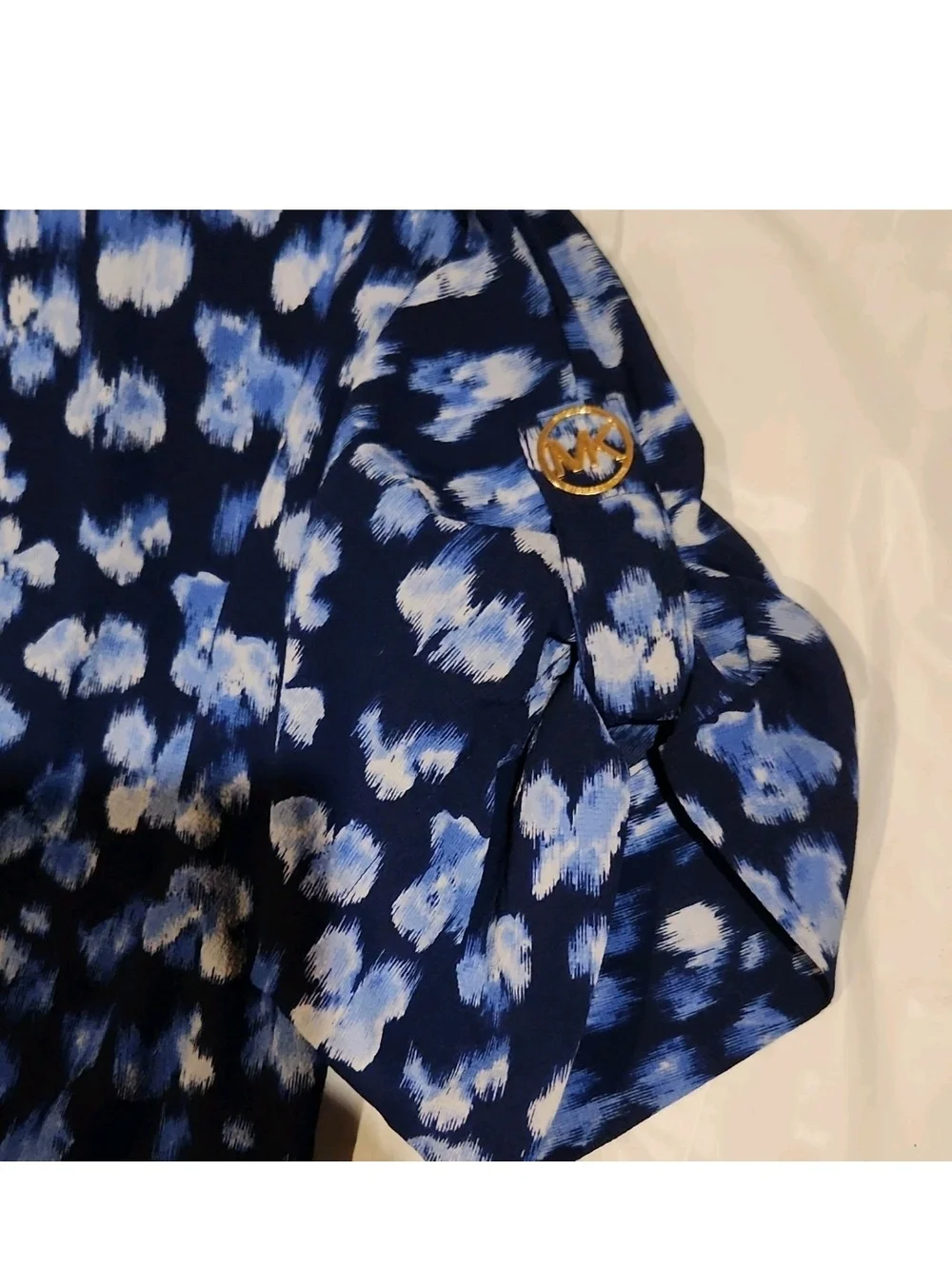 Michael Kors Navy with Light Blue Floral Short Sleeve Blouse